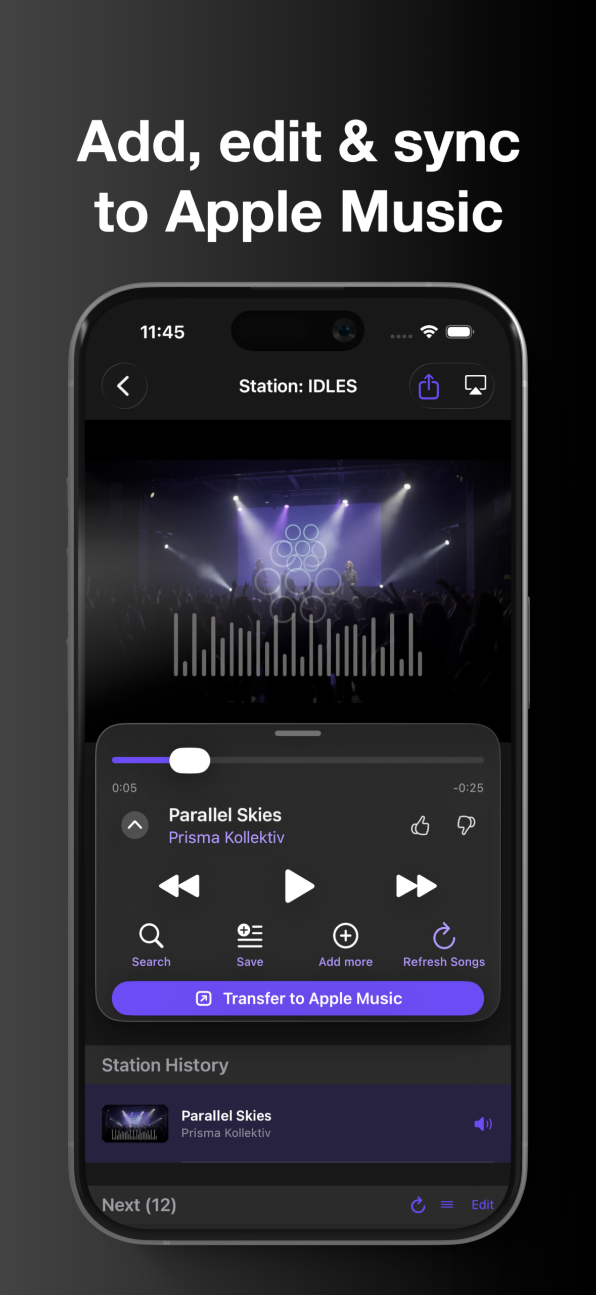 Musikvideo Playlist App mit Apple-Music-Synchronisierung auf dem iPhone.
