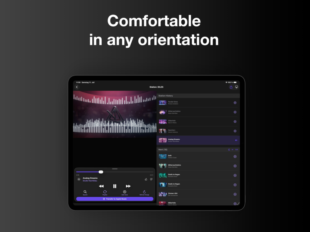 Musikvideo Playlist App zum Bearbeiten und Synchronisieren mit Apple Music auf dem iPad.