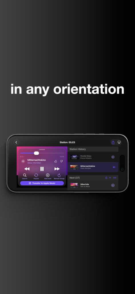 Musikvideo Playlist App im Querformat auf einem iPhone
