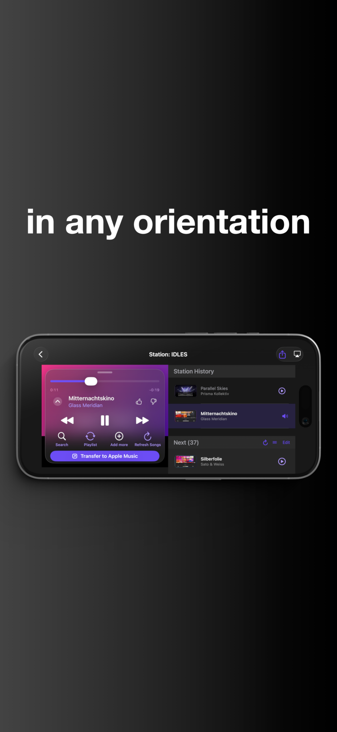 Music Video Playlist App in Landscape Mode on an iPhone