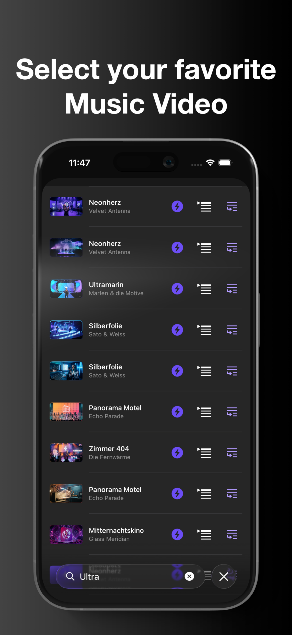 Musikvideo Playlist App zur Auswahl bevorzugter Musikvideos